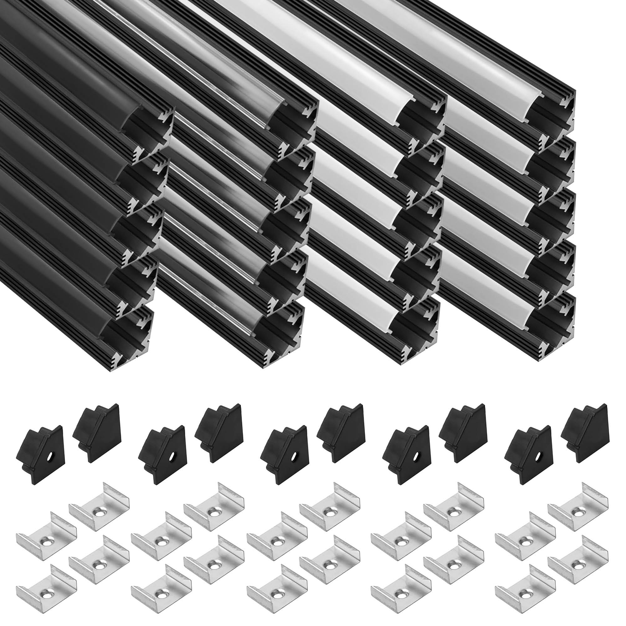 5x A19 LED Profil 2m - Schwarz inkl. Abdeckung, Halter & Endkappen 5x A19 LED Profil 2m - Schwarz inkl. Abdeckung, Halter & Endkappen