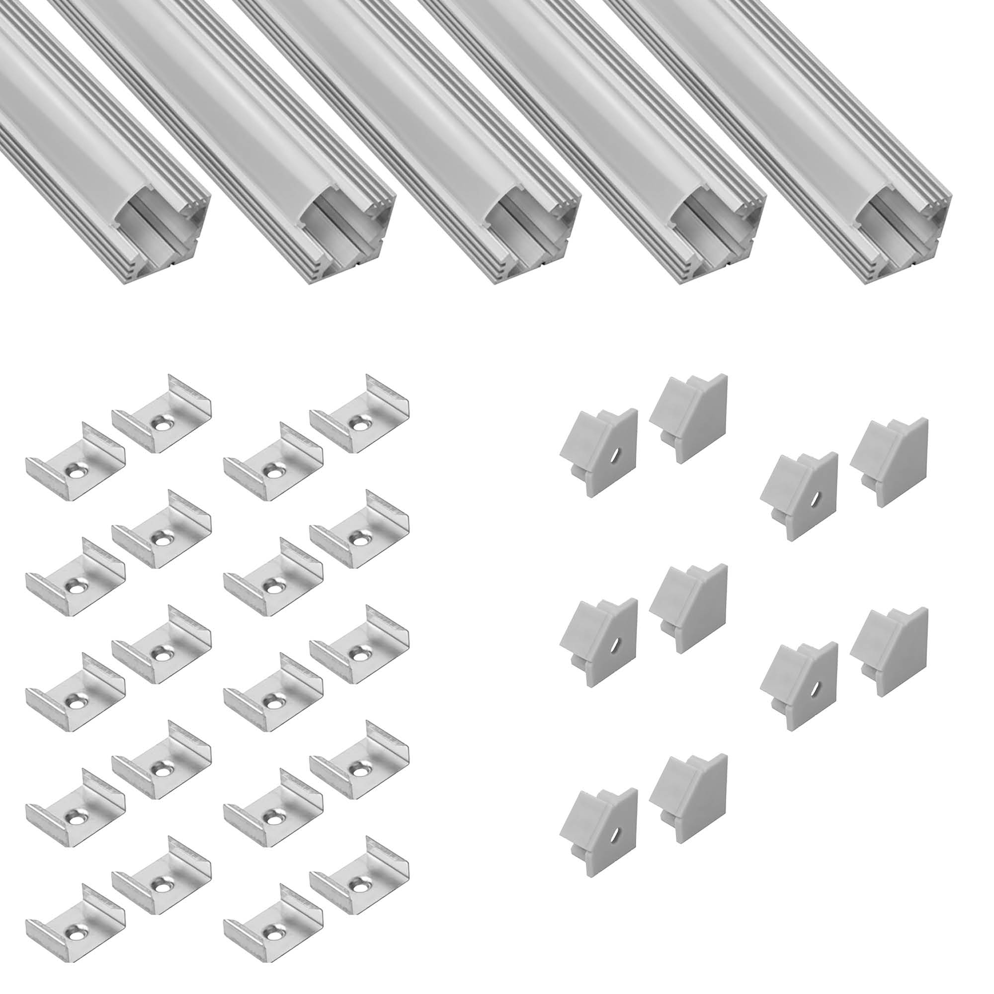 5x A19 LED Profil 2m - Silber inkl. Abdeckung opal, Halter & Endkappen 5x A19 LED Profil 2m - Silber inkl. Abdeckung opal, Halter & Endkappen