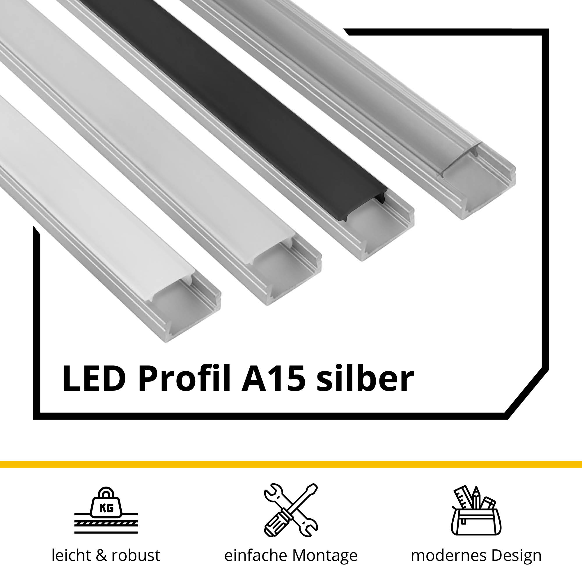 A15 LED Profil Silber 2x Halter kunststoff